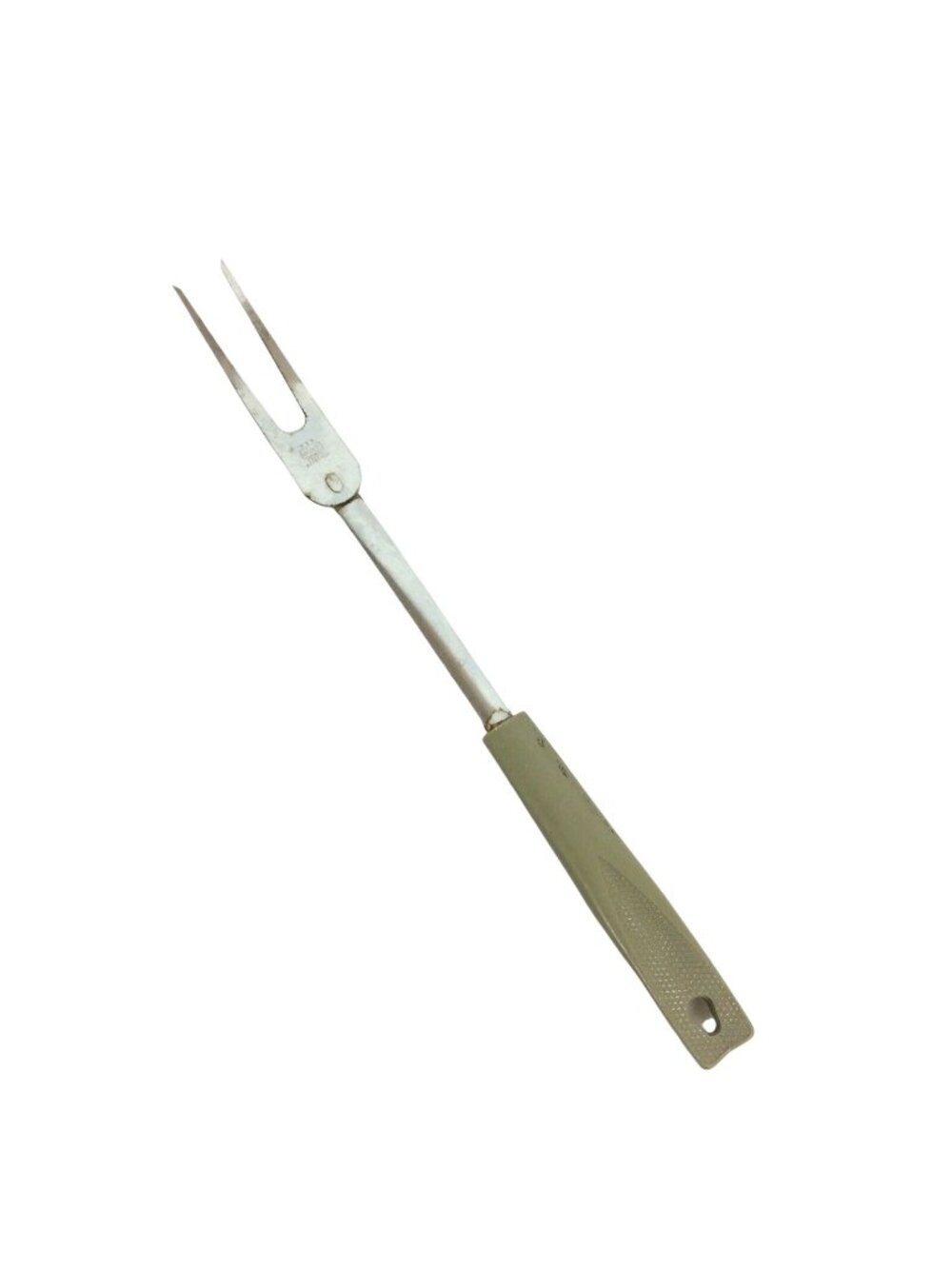 Ekco Meat Carving Fork Avocado Green Handle Chromium Plated Vtg Made In USA